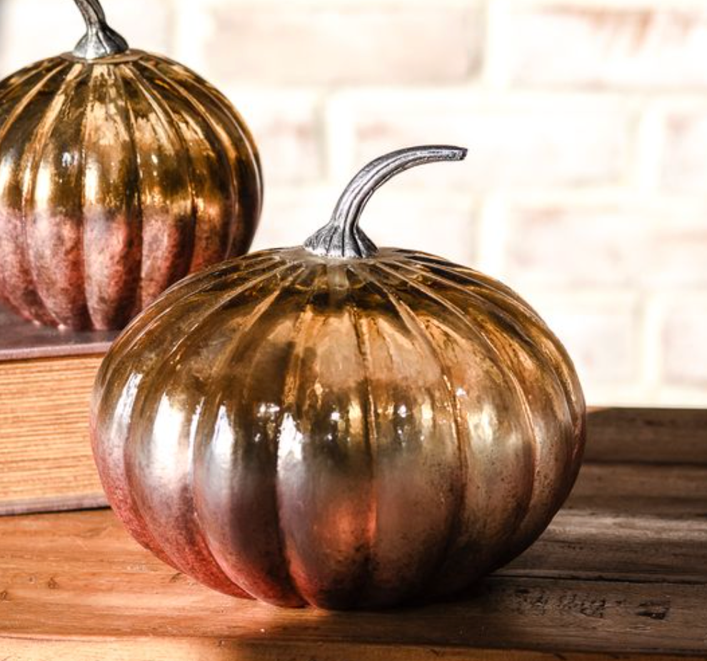 7.5" Vntg. Stone Foil Glass Pumpkin