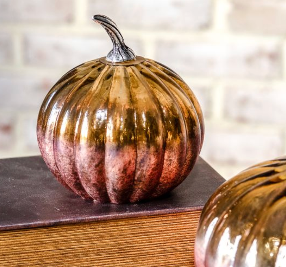 5.25" Vntg. Stone Foil Glass Pumpkin