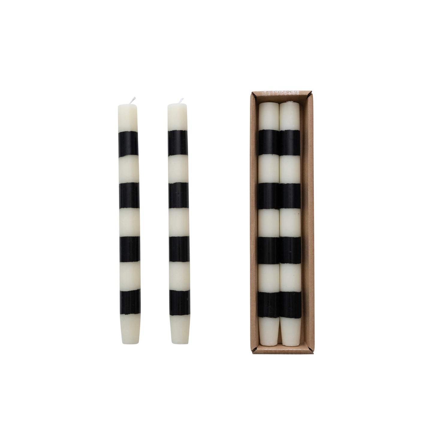 10" B+W Unscented Taper Candles w/ Stripes